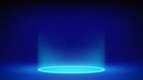 Futuristic glowing blue stage, empty studio. Circular cyan neon light floor Stock Illustration