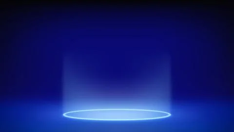 Futuristic glowing blue stage, studio. Empty room, circular neon lighting Stock Illustration