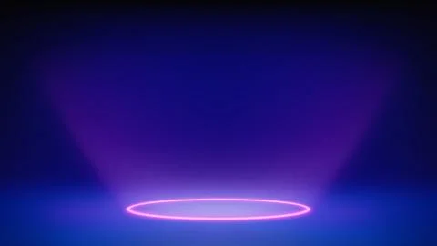 Futuristic glowing blue stage, studio. Circular purple neon lighting in floor Stock Illustration