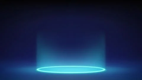 Futuristic glowing blue stage, studio. Circular blue neon lighting in floor Stock Illustration
