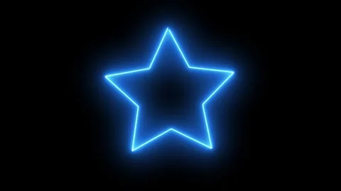 Futuristic Glowing Blue Star Icon Animation with Neon Outline on Black Stock Footage 340192944