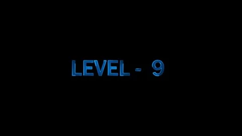 Futuristic glowing blue text displays level nine on black background dynami.. Stock Footage 333878362