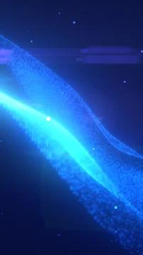 Futuristic glowing blue wave of particles against a dark background, represen Stock Illustration