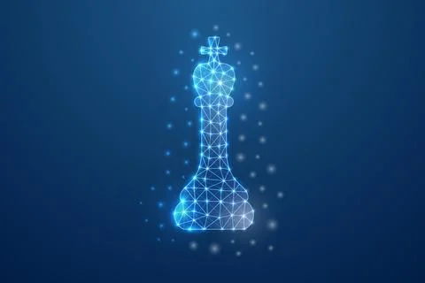 Futuristic glowing chess king piece in low poly style with bright connected dots Stock Illustration