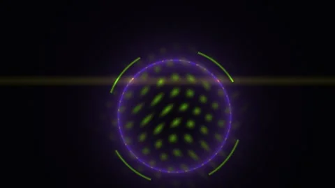 Futuristic Glowing Circle Interface with Green Dots and Rotating Arcs Stock Footage 343698923