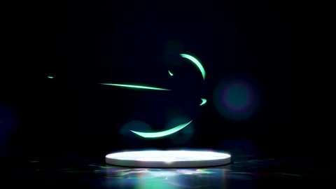 Futuristic glowing circular stage or pedestal on a dark reflective surface .. Video stock 315618854