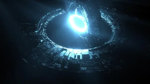 Futuristic Glowing Circular Structure in Dark Space Emitting Mysterious Blu.. Stock-Footage 314068583