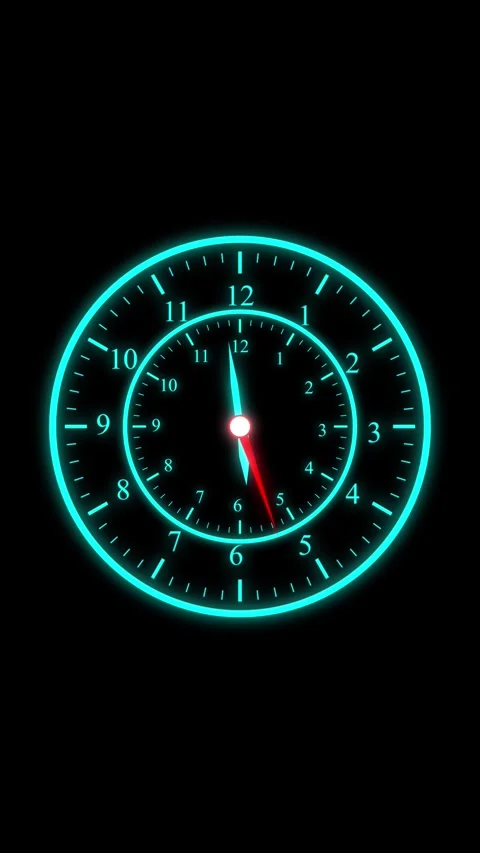 Futuristic glowing clock face with neon blue outline on black background di.. Stock Footage 339215281