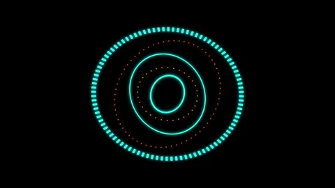 Futuristic glowing concentric circles and dots with a dashed outer ring effec Stockbeeldmateriaal 348127970