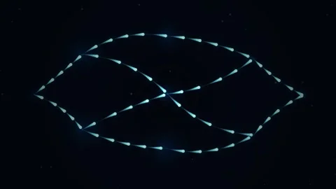 Futuristic glowing connected node network abstraction on deep space backgroun Video stock 346002645