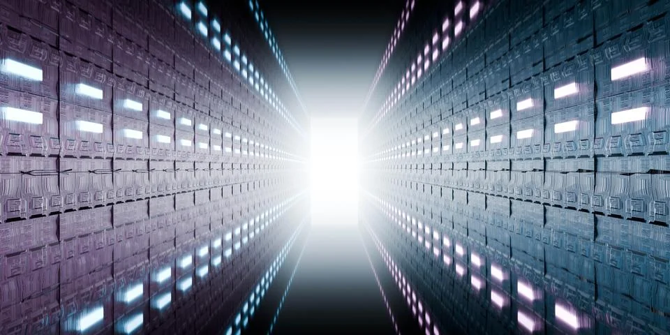 Futuristic glowing corridor with bright light Stock Illustration