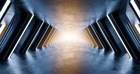 Futuristic glowing corridor tunnel with symmetrical perspective 3d loop Stock Footage 332318155