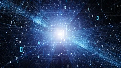 Futuristic glowing cyberspace binary data loop tunnel Stock Footage 341157082