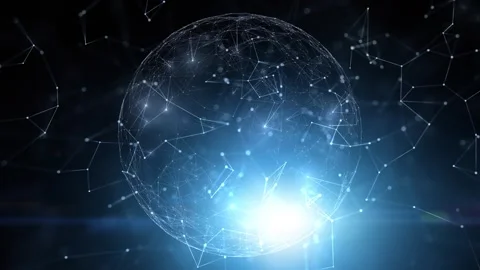 Futuristic glowing cyberspace sphere with lines dots motion background Stock Footage 340237592