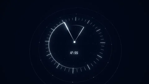 Futuristic glowing digital clock time lapse running nine to five 動画素材 341587789