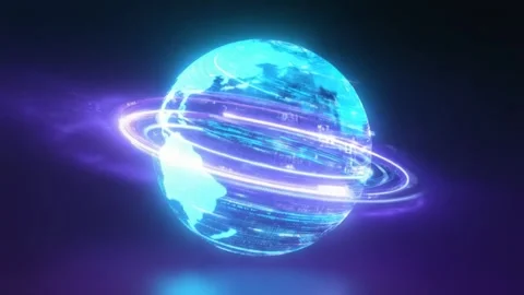 Futuristic glowing digital earth globe with data streams and orbiting light.. Stock Footage 321340496
