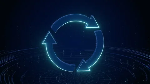 Futuristic Glowing Digital Recycle Icon On Blue Tech Grid Background Stock Footage 337471727