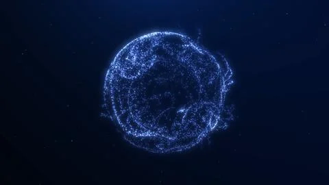 Futuristic glowing digital sphere made of blue particles on dark background.. イラスト素材