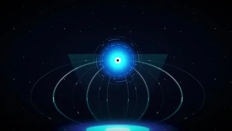 Futuristic glowing energy core with digital hud interface and abstract geom.. Video stock 337560861