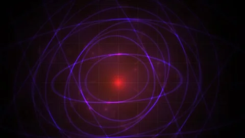Futuristic Glowing Energy Core with Purple Orbital Lines on Dark Grid Backg.. Stock Footage 343698925