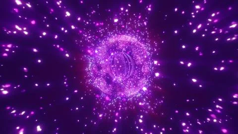 A futuristic glowing energy sphere surrounded by radiant particles in deep .. Stock Illustration