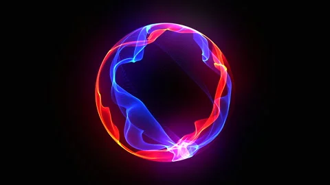 Futuristic glowing fire and ice 3d sphere of glowing orange and blue particles. Stock Footage 259521773