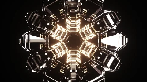 Futuristic Glowing Geometric Structure with Hexagonal Core Radiates Light i.. Stock Footage 314068595
