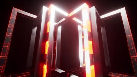 Futuristic Glowing Geometric Structure with Red and White Neon Lights Dynam.. Stock Footage 314068663