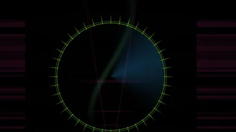 Futuristic Glowing Green Radar Circle with Retro Vhs Glitch Artifacts on Da.. Stock Footage 343698944