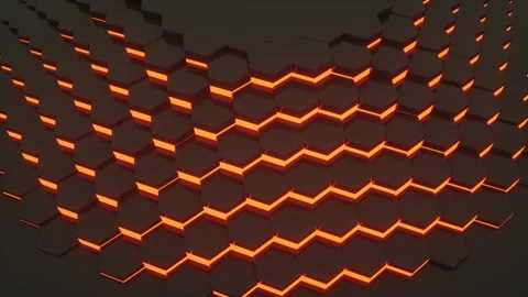Futuristic Glowing Hexagon Pattern with Orange Light Accents on Dark Backgrou Stock Footage 341926220