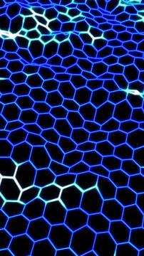 Futuristic glowing hexagonal grid pattern with blue electric lines on a dar.. Illustrazione stock
