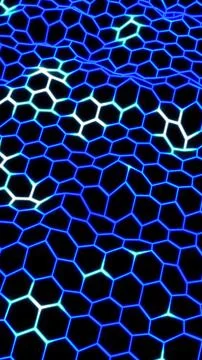 Futuristic glowing hexagonal grid pattern with blue electric lines on a dark  Stock Photos