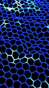 Futuristic glowing hexagonal grid pattern with blue electric lines on a dark  Stock Photos