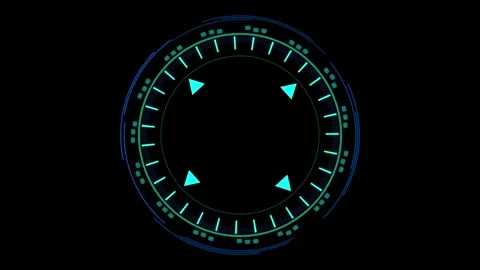 Futuristic Glowing HUD with Circles and Arrows on Black Background Vídeo Stock 341917900