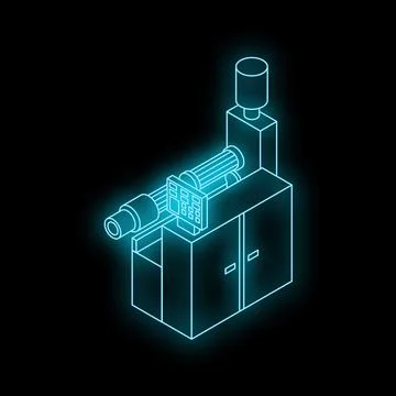Futuristic glowing injection molding machine on black background Stock Illustration