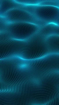 Futuristic glowing landscape of blue dots forming a wavy grid pattern on a .. Stock Illustration