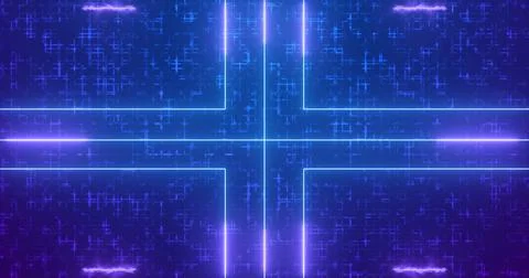 Futuristic glowing lines on a grid background.Transferring big data. Abstra.. 스톡 일러스트
