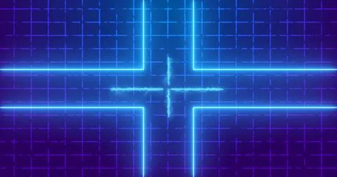 Futuristic glowing lines on a grid background.Transferring big data.Future .. 스톡 일러스트