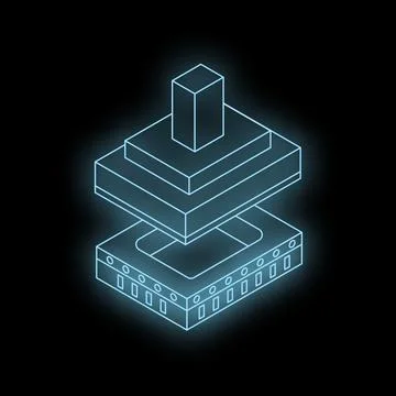 Futuristic glowing microchip connecting with digital platform, isometric ne.. Stock Illustration