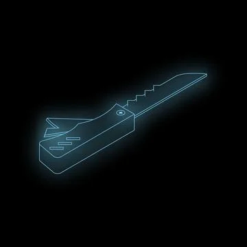 Futuristic glowing multitool knife with saw and pliers on dark background Stock Illustration