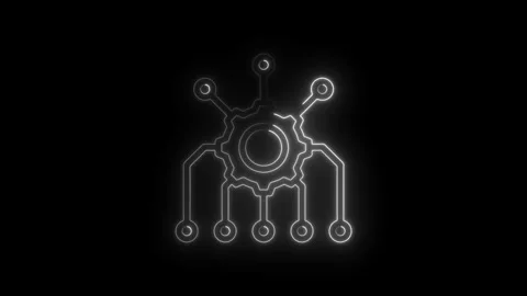 Futuristic glowing neon circuit board gear network connection technology Stock Footage 333952906