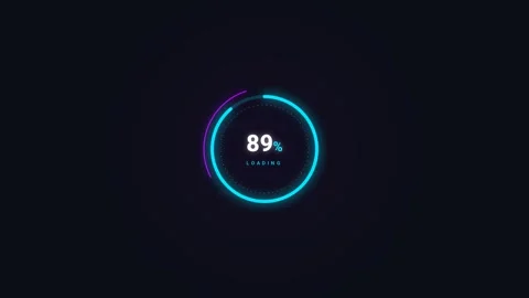 Futuristic Glowing Neon Circular Loading Bar 0 to 100 Percent Dark UI Stock Footage 340146184
