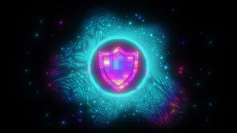 Futuristic Glowing Neon Cyber Security Shield concept with Dynamic Digital Data  Stock Footage 331531997