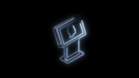 Futuristic glowing neon human head icon on interactive kiosk display with b.. Video stock 314704236