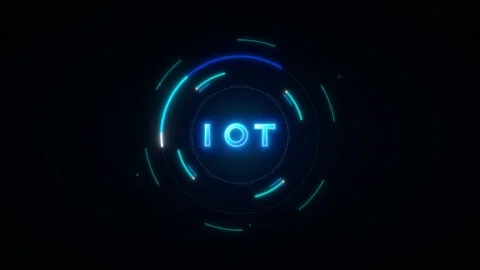 Futuristic glowing neon IOT with circular HUD and digital interface on a da.. 動画素材 335826574