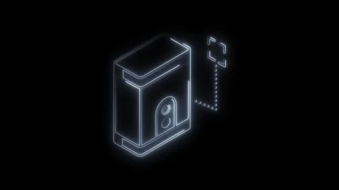 Futuristic glowing neon isometric server icon with data stream on black bac.. Stock Footage 314703631
