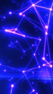 Futuristic glowing network of blue and pink connected points and lines on d.. Stockillustratie