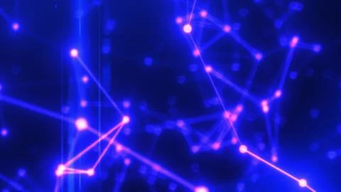 Futuristic glowing network of blue and pink connected points Stockillustratie
