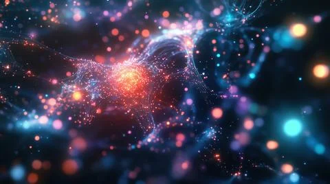 Futuristic glowing neural network visualization with vibrant colors and Stock Photos