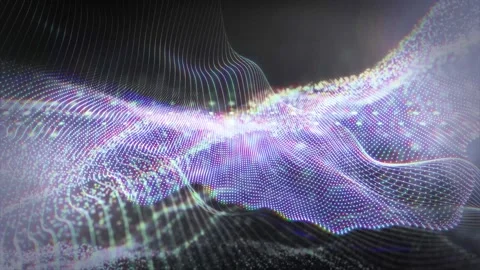 Futuristic Glowing Particle Wave with Abstract Digital Mesh Technology Stock Footage 340551430